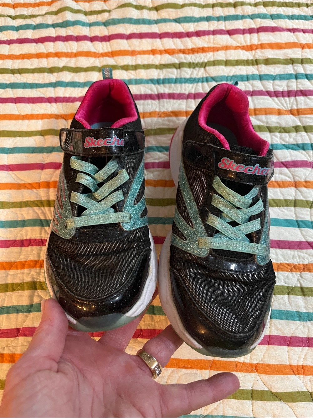 Skechers light up girls sneakers in glitter, black, pink and blue